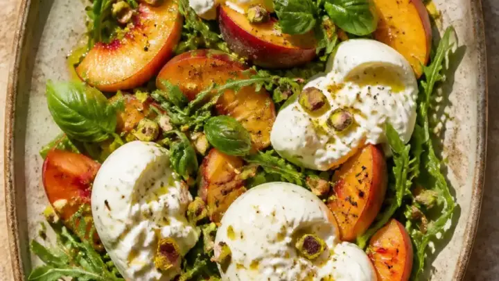 Honey Peach Salad with Burrata