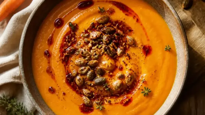 Roasted Carrot Soup with Chili Oil